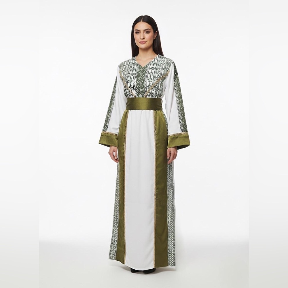 Elegant Green and White Maxi Thobe